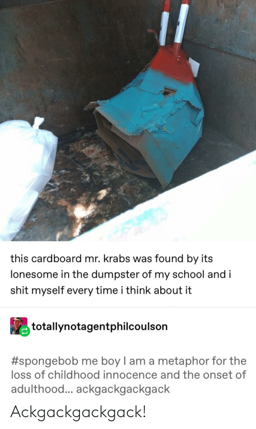 A screenshot from Tumblr of the Mr. Krabs costume in a dumpster